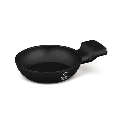 Product image of Mini pan 16cm. Part of the MATTE BLACK- ROSE GOLD . Features: • Material: forged aluminum with non-stick titanPro coating • Mini pan Ø16 cm • Color: matt black- rose gold. (Studio view). Official Berlinger Haus product, boosted by Promintra sl.