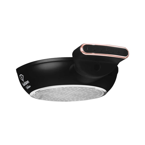 Product image of Mini pan 16cm. Part of the MATTE BLACK- ROSE GOLD . Features: • Material: forged aluminum with non-stick titanPro coating • Mini pan Ø16 cm • Color: matt black- rose gold. (Studio view). Official Berlinger Haus product, boosted by Promintra sl.