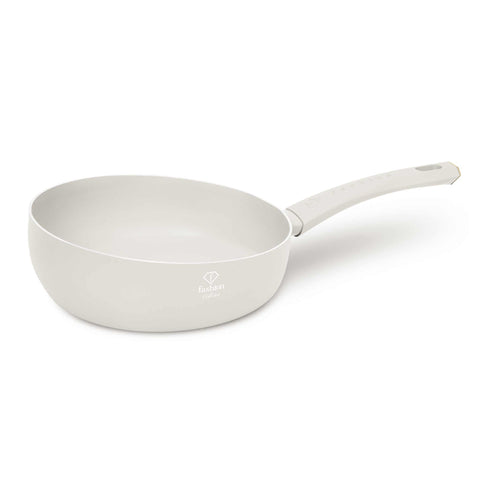Product image of Flip frypan 26cm. Part of the MATTE CREAM- GOLD . Features: • Material: pressed aluminum with non-stick titanPro coating • Flip frypan Ø26 cm 2,8L • Color: matt cream- gold. (Studio view). Official Berlinger Haus product, boosted by Promintra sl.