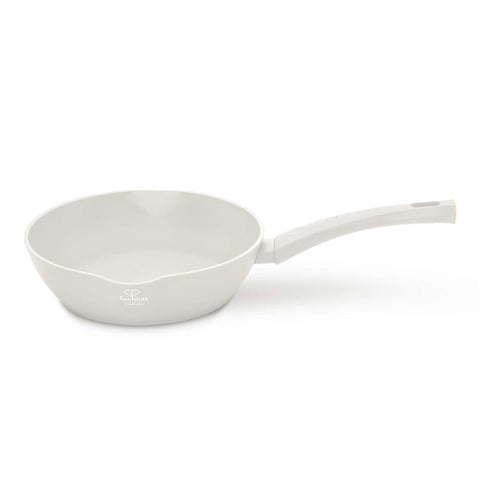 Product image of Deep frypan with 2mouth 24cm. Part of the MATTE CREAM- GOLD . Features: • Material: forged aluminum with non-stick titanPro coating • Deep frypan Ø24*6,5 cm 2,3L • Color: matt cream- gold. (Studio view). Official Berlinger Haus product, boosted by Promintra sl.