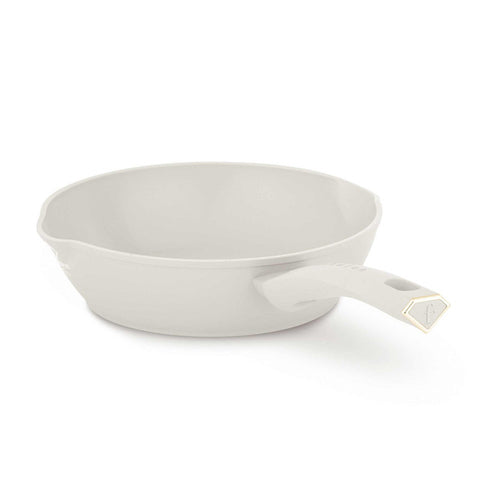 Product image of Deep frypan with 2mouth 24cm. Part of the MATTE CREAM- GOLD . Features: • Material: forged aluminum with non-stick titanPro coating • Deep frypan Ø24*6,5 cm 2,3L • Color: matt cream- gold. (Studio view). Official Berlinger Haus product, boosted by Promintra sl.