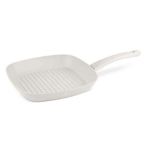 Product image of Grill pan 28cm. Part of the MATTE CREAM- GOLD . Features: • Material: forged aluminum with non-stick titanPro coating • Grill pan Ø28*4,1 cm 2,1L • Color: matt cream- gold. (Studio view). Official Berlinger Haus product, boosted by Promintra sl.