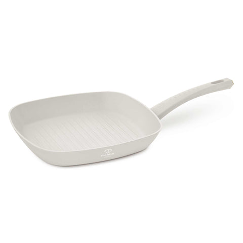 Product image of Grill pan with lid 28cm. Part of the MATTE CREAM- GOLD . Features: • Material: forged aluminum with non-stick titanPro coating • Grill pan with lid Ø28*4,1 cm 2,1L • Color: matt cream- gold. (Studio view). Official Berlinger Haus product, boosted by Promintra sl.