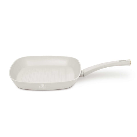 Product image of Grill pan with lid 28cm. Part of the MATTE CREAM- GOLD . Features: • Material: forged aluminum with non-stick titanPro coating • Grill pan with lid Ø28*4,1 cm 2,1L • Color: matt cream- gold. (Studio view). Official Berlinger Haus product, boosted by Promintra sl.