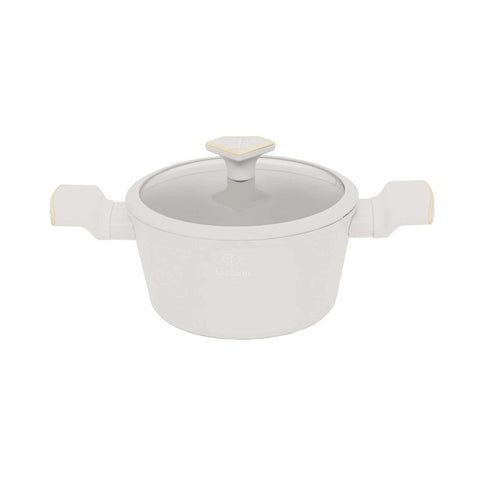Product image of Casserole with lid 20cm. Part of the MATTE CREAM- GOLD . Features: • Material: forged aluminum with non-stick titanPro coating • Casserole with lid Ø20*10,4 cm 2,5L • Color: matt cream- gold. (Studio view). Official Berlinger Haus product, boosted by Promintra sl.