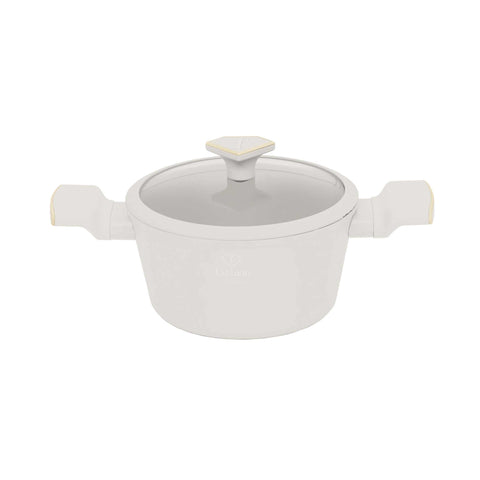 Product image of Casserole with lid 20cm. Part of the MATTE CREAM- GOLD . Features: • Material: forged aluminum with non-stick titanPro coating • Casserole with lid Ø20*10,4 cm 2,5L • Color: matt cream- gold. (Studio view). Official Berlinger Haus product, boosted by Promintra sl.