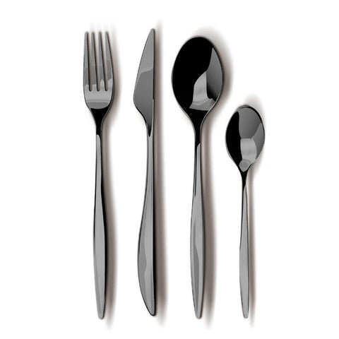 Product image of 24pcs cutlery set mirror. Part of the Cutlery sets . Features: • Material: stainless steel with full MIRROR finish • Include: • Table knife 6 pcs 6,0 mm • Table fork 6 pcs 3,0 mm • Table spoon 6 pcs 3,0 mm • Te.... (Studio view). Official Berlinger Haus product, boosted by Promintra sl.