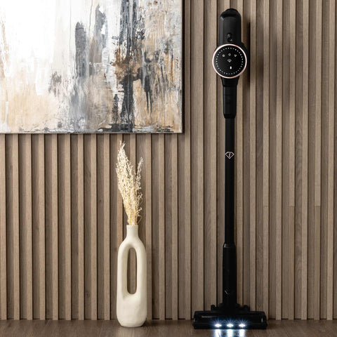 Product image of Vacuum cleaner with BLDC motor (5x stronger motor). Part of the MATTE BLACK- ROSE GOLD . Features: • Voltage: 22,2 V (Li-ION battery) • 250 W • BLDC motor (5x stronger motor) - Vacuum >24Kpa super powerful suction • LED display • Accessories: • L.... (Conceptual view). Official Berlinger Haus product, boosted by Promintra sl.