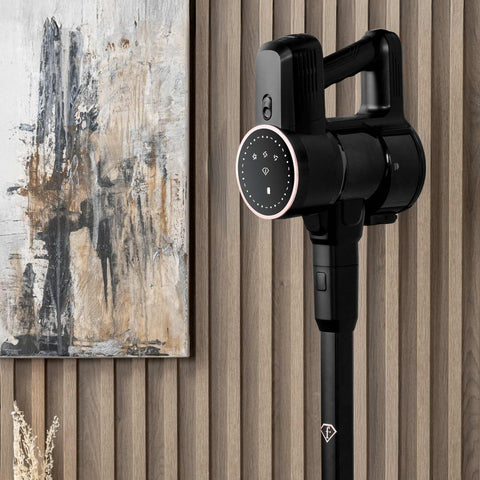 Product image of Vacuum cleaner with BLDC motor (5x stronger motor). Part of the MATTE BLACK- ROSE GOLD . Features: • Voltage: 22,2 V (Li-ION battery) • 250 W • BLDC motor (5x stronger motor) - Vacuum >24Kpa super powerful suction • LED display • Accessories: • L.... (Conceptual view). Official Berlinger Haus product, boosted by Promintra sl.