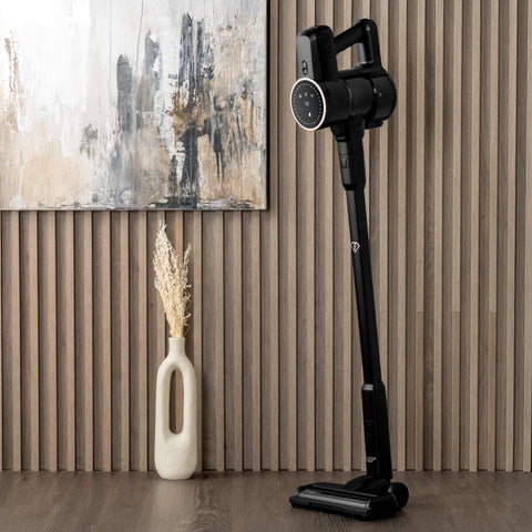 Product image of Vacuum cleaner with BLDC motor (5x stronger motor). Part of the MATTE BLACK- ROSE GOLD . Features: • Voltage: 22,2 V (Li-ION battery) • 250 W • BLDC motor (5x stronger motor) - Vacuum >24Kpa super powerful suction • LED display • Accessories: • L.... (Conceptual view). Official Berlinger Haus product, boosted by Promintra sl.