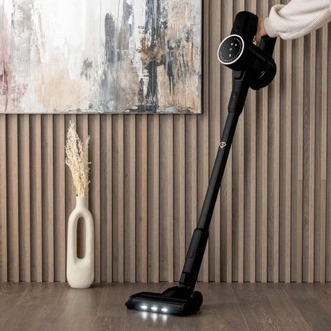 Product image of Vacuum cleaner with BLDC motor (5x stronger motor). Part of the MATTE BLACK- ROSE GOLD . Features: • Voltage: 22,2 V (Li-ION battery) • 250 W • BLDC motor (5x stronger motor) - Vacuum >24Kpa super powerful suction • LED display • Accessories: • L.... (Conceptual view). Official Berlinger Haus product, boosted by Promintra sl.
