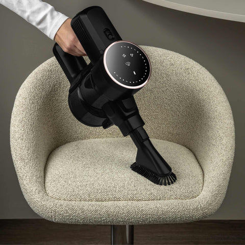 Product image of Vacuum cleaner with BLDC motor (5x stronger motor). Part of the MATTE BLACK- ROSE GOLD . Features: • Voltage: 22,2 V (Li-ION battery) • 250 W • BLDC motor (5x stronger motor) - Vacuum >24Kpa super powerful suction • LED display • Accessories: • L.... (Conceptual view). Official Berlinger Haus product, boosted by Promintra sl.