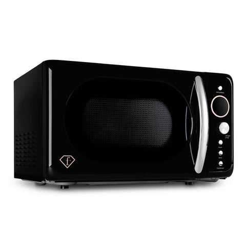 Product image of Digital microwave oven 20L. Part of the MATTE BLACK- ROSE GOLD . Features: • Input power: 1200W/ 2450 MHz • Output power: 700W • Capacity: 20L • Glass plate: Ø24,5 cm • Length of power cord: 100 cm • Color: black- rose gold. (Studio view). Official Berlinger Haus product, boosted by Promintra sl.