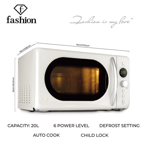 Product image of Digital microwave oven 20L. Part of the MATTE CREAM- GOLD . Features: • Input power: 1200W/ 2450 MHz • Output power: 700W • Capacity: 20L • Glass plate: Ø24,5 cm • Length of power cord: 100 cm • Color: cream- gold. (Studio view). Official Berlinger Haus product, boosted by Promintra sl.