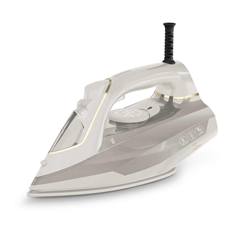 Product image of Iron. Part of the MATTE CREAM- GOLD . Features: • 220-240V, 50/60Hz, 2400 W • Functions: Dry/Steam/Vertical steam/Burst/Spray/Self clean/Anti scale/Anti drip • Water tank capacity: 280 ml • Lengt.... (Studio view). Official Berlinger Haus product, boosted by Promintra sl.