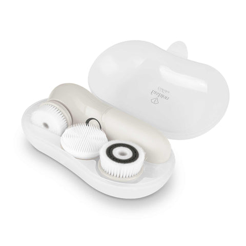 Product image of 3in1 facial cleanser. Part of the MATTE CREAM- GOLD . Features: • Size: 169*60*74 mm • 3 different brush heads: • Cleaning & clearing brush • Deep cleaning brush • Silicone cleaning brush • Batteries: 2 pcs AA (.... (Studio view). Official Berlinger Haus product, boosted by Promintra sl.