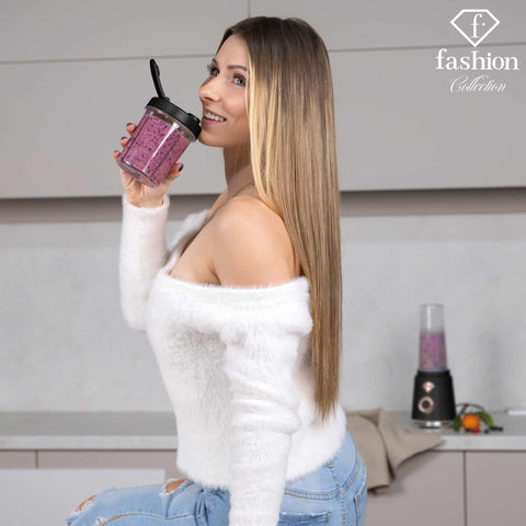 Product image of Smoothie maker. Part of the MATTE BLACK- ROSE GOLD . Features: • Material: stainless steel, plastic • Power: 320 W • 220-240 V 50/60 Hz • 2 pcs takeaway jar with lid: 300 ml and 600 ml • Length of power cord: 8.... (Studio view). Official Berlinger Haus product, boosted by Promintra sl.