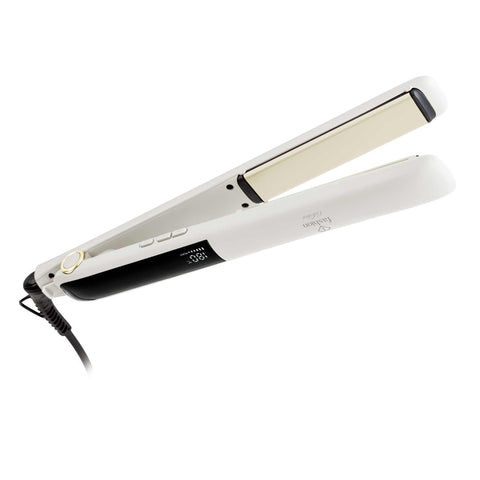Product image of Hair straightener. Part of the MATTE CREAM- GOLD . Features: • 220-240V, 50-60 Hz, 50W • Maximum temperature: 210℃ • 25*110 mm heating plate with ceramic coating • Length of power cord: 1,8 m • Color: cream- .... (Studio view). Official Berlinger Haus product, boosted by Promintra sl.
