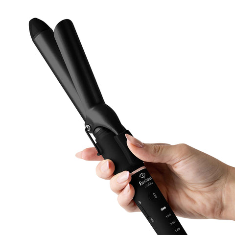 Product image of Hair curler. Part of the MATTE BLACK- ROSE GOLD . Features: • 100-240V, 50-60 Hz, 50-55W • Maximum temperature: 200℃ • 25 mm curling tong with ceramic coating • 5 pre-set temperatures: 120, 140, 160, 180, 20.... (Studio view). Official Berlinger Haus product, boosted by Promintra sl.