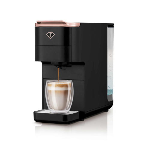 Product image of Capsule coffee maker 4in1. Part of the MATTE BLACK- ROSE GOLD . Features: • Voltage: 220-240V, 50/60Hz • Power: 1545W • 1,5L water tank • Detachable tray design • Accessories: • Nespresso small capsules holder • Dolce Gus.... (Conceptual view). Official Berlinger Haus product, boosted by Promintra sl.