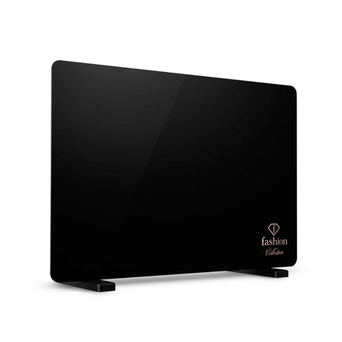 Product image of Electric glass panel heater. Part of the MATTE BLACK- ROSE GOLD . Features: • 230-240V, 50/60 Hz, 1400 W • Tempered glass with safety sheet • Size: 64.5*6.6*43 cm (without feet) • Temperature control: 5-35℃ • Length of powe.... (Studio view). Official Berlinger Haus product, boosted by Promintra sl.