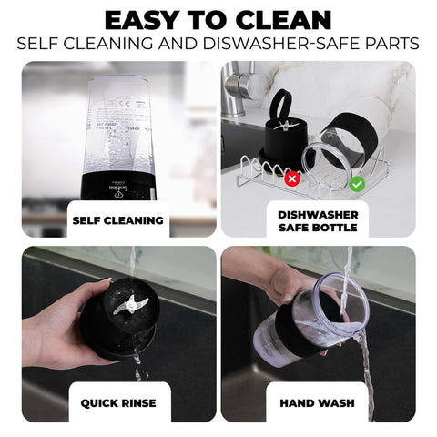 Product image of Cordless portable blender. Part of the MATTE BLACK- ROSE GOLD . Features: • Material: stainless steel, plastic • Power: 60 W • Rechargeable double battery -> higher performance • 400 ml bottle • Accessory: • Type C chargi.... (Studio view). Official Berlinger Haus product, boosted by Promintra sl.