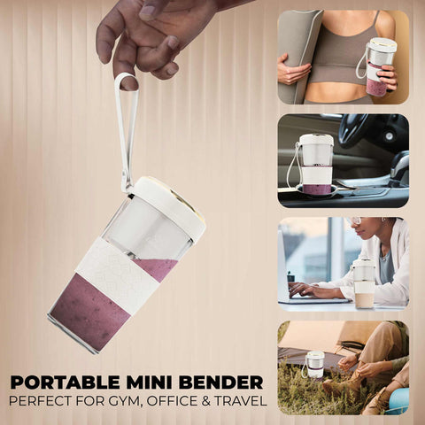 Imatge del producte de la mini batedora amb USB. Part de la sèrie MATTE CREAM-GOLD. Característiques: • Material: acer inoxidable, plàstic • Potència: 60 W • Bateria doble recarregable -> major rendiment • Ampolla de 400 ml • Accessori: • Carregador tipus C... (Vista conceptual). Producte oficial de Berlinger, impulsat per Promintra sl.