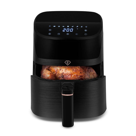 Product image of Air fryer 6L. Part of the MATTE BLACK- ROSE GOLD . Features: • Power: 220-240V, 50/60Hz ~ 1650W • Temperature control: 40-200℃ • Include: • XL SIZE: food basket with non-stick coating 6L • DIGITAL • Length of.... (Studio view). Official Berlinger Haus product, boosted by Promintra sl.