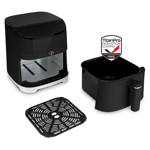 Product image of Air fryer 6L. Part of the MATTE BLACK- ROSE GOLD . Features: • Power: 220-240V, 50/60Hz ~ 1650W • Temperature control: 40-200℃ • Include: • XL SIZE: food basket with non-stick coating 6L • DIGITAL • Length of.... (Studio view). Official Berlinger Haus product, boosted by Promintra sl.