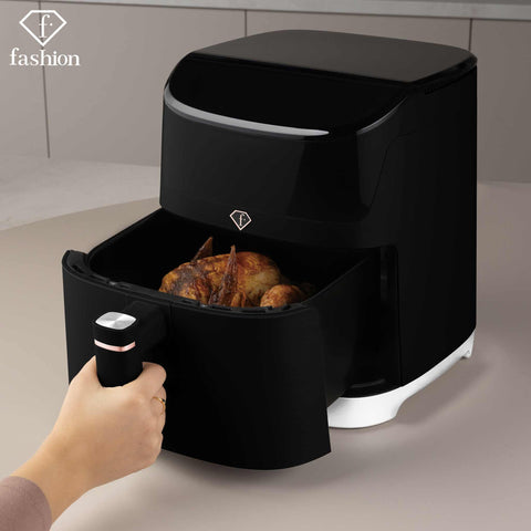 Product image of Air fryer 6L. Part of the MATTE BLACK- ROSE GOLD . Features: • Power: 220-240V, 50/60Hz ~ 1650W • Temperature control: 40-200℃ • Include: • XL SIZE: food basket with non-stick coating 6L • DIGITAL • Length of.... (Studio view). Official Berlinger Haus product, boosted by Promintra sl.