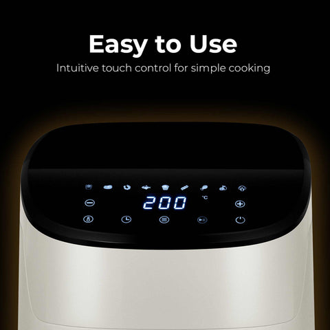 Product image of Air fryer 6L. Part of the MATTE CREAM- GOLD . Features: • Power: 220-240V, 50/60Hz ~ 1650W • Temperature control: 40-200℃ • Include: • XL SIZE: food basket with non-stick coating 6L • DIGITAL • Length of.... (Studio view). Official Berlinger Haus product, boosted by Promintra sl.