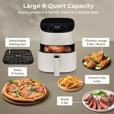 Product image of Air fryer 6L. Part of the MATTE CREAM- GOLD . Features: • Power: 220-240V, 50/60Hz ~ 1650W • Temperature control: 40-200℃ • Include: • XL SIZE: food basket with non-stick coating 6L • DIGITAL • Length of.... (Studio view). Official Berlinger Haus product, boosted by Promintra sl.