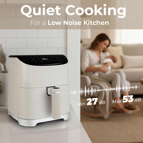Product image of Air fryer 6L. Part of the MATTE CREAM- GOLD . Features: • Power: 220-240V, 50/60Hz ~ 1650W • Temperature control: 40-200℃ • Include: • XL SIZE: food basket with non-stick coating 6L • DIGITAL • Length of.... (Studio view). Official Berlinger Haus product, boosted by Promintra sl.