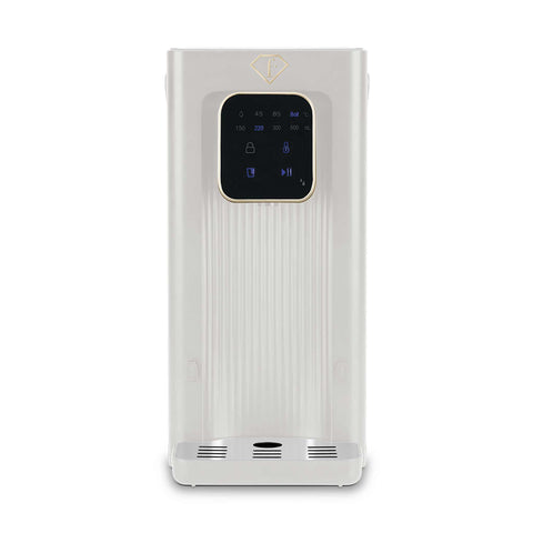 Product image of 2in1 digital hot water and room temperature water dispenser. Part of the MATTE CREAM- GOLD . Features: • Material: stainless steel, plastic • Voltage: 220-240V, 50/60Hz • Power: 2200-2600W • 1 pcs AQUA OPTIMA universal water filter • Size: 23,5*15,2*.... (Studio view). Official Berlinger Haus product, boosted by Promintra sl.