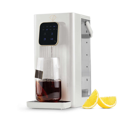 Product image of 2in1 digital hot water and room temperature water dispenser. Part of the MATTE CREAM- GOLD . Features: • Material: stainless steel, plastic • Voltage: 220-240V, 50/60Hz • Power: 2200-2600W • 1 pcs AQUA OPTIMA universal water filter • Size: 23,5*15,2*.... (Studio view). Official Berlinger Haus product, boosted by Promintra sl.