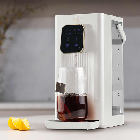 Product image of 2in1 digital hot water and room temperature water dispenser. Part of the MATTE CREAM- GOLD . Features: • Material: stainless steel, plastic • Voltage: 220-240V, 50/60Hz • Power: 2200-2600W • 1 pcs AQUA OPTIMA universal water filter • Size: 23,5*15,2*.... (Studio view). Official Berlinger Haus product, boosted by Promintra sl.