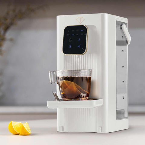 Product image of 2in1 digital hot water and room temperature water dispenser. Part of the MATTE CREAM- GOLD . Features: • Material: stainless steel, plastic • Voltage: 220-240V, 50/60Hz • Power: 2200-2600W • 1 pcs AQUA OPTIMA universal water filter • Size: 23,5*15,2*.... (Studio view). Official Berlinger Haus product, boosted by Promintra sl.