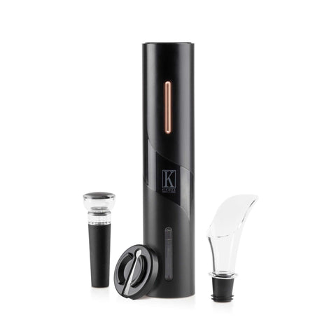 abridor de vino, BH/9396, BH/9396N, Black Rose Collection, can opener, ekitchen, eléctrico, juego de abridor de vino eléctrico, Juego de regalo para vino a pilas 4 en 1, KI-1010, Kitchen Gadgets, kitchenutensil, negro, oro rosa, Other, pilas, tableware, utensilio de cocina