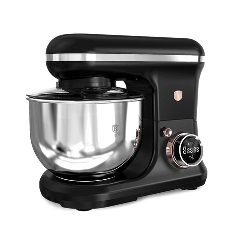 Product image of Kitchen machine. Part of the Black Rose Collection . Features: • Material: stainless steel, plastic • 1200 W, 220-240V, 50/60 Hz • Include: • 18/10 stainless steel bowl 6L • Non-stick dough hook • Non-stick bea.... (Studio view). Official Berlinger Haus product, boosted by Promintra sl.