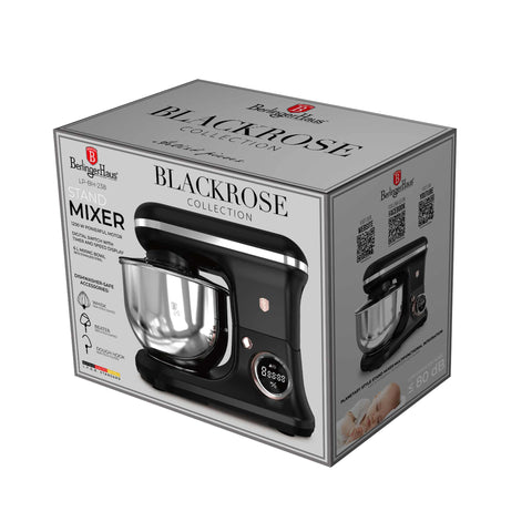 Product image of Kitchen machine. Part of the Black Rose Collection . Features: • Material: stainless steel, plastic • 1200 W, 220-240V, 50/60 Hz • Include: • 18/10 stainless steel bowl 6L • Non-stick dough hook • Non-stick bea.... (Studio view). Official Berlinger Haus product, boosted by Promintra sl.