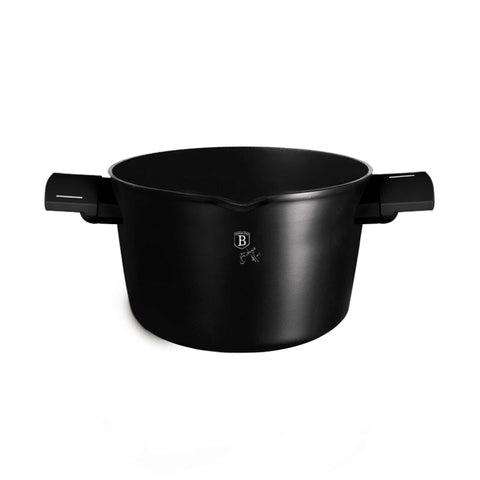 Product image of Pasta and rice pot with lid 24cm. Part of the Matte Black Collection . Features: • Material: forged aluminum with non-stick titanPro coating • Pasta and rice pot with lid Ø24 cm 6L • Color: black- silver REGISTERED DESIGN BY BER.... (Studio view). Official Berlinger Haus product, boosted by Promintra sl.