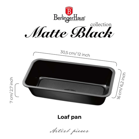 Imatge del producte Loaf pa. Forma part de la col·lecció Matte Black/Black Rose. Característiques: • Material: acer al carboni amb recobriment antiadherent TitanPro • Mida: 30,5*16*7 cm • Color: negre mat. (Vista d'estudi). Producte oficial de Berlinger, impulsat per Promintra sl.
