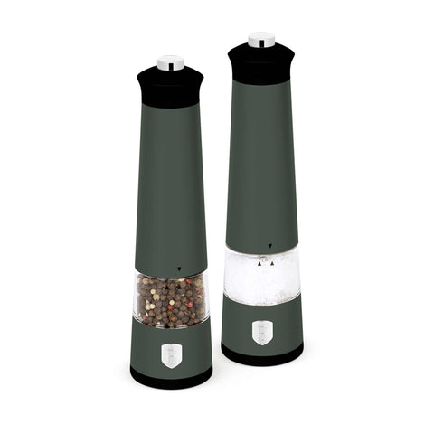 Product image of Electric pepper and salt mill 2pcs set. Part of the Matte Green Collection . Features: • Material: plastic with CERAMIC grinder • Batteries: 4 pcs AAA (not inc.) • WITH LIGHT • Color: matt green • 2 pcs set. (Conceptual view). Official Berlinger Haus product, boosted by Promintra sl.