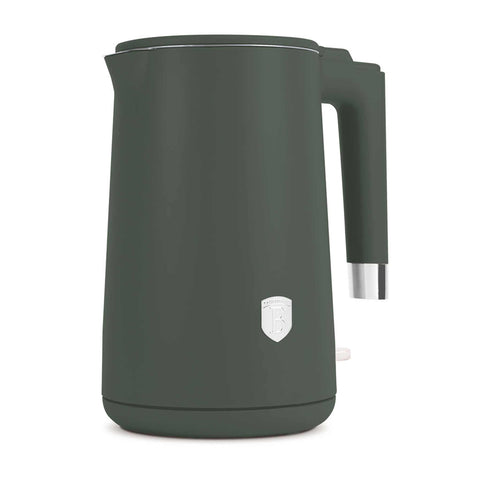 Product image of Double wall kettle. Part of the Matte Green Collection . Features: • Material: 18/10 stainless steel inside, plastic outside • Capacity: 1,7L • Voltage: 220-240V,50/60Hz • Power: 1800 W • Length of power cord: 75 c.... (Studio view). Official Berlinger Haus product, boosted by Promintra sl.