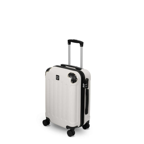 Product image of 3pcs suitcase set. Part of the Swiss Hufeisen . Features: • Material: plastic • Size: • 20" 38*24*55 cm; 42 L • 24" 43*27*65 cm; 65 L • 28" 49*30*76 cm; 99 L • Color: cream- gold. (Studio view). Official Berlinger Haus product, boosted by Promintra sl.