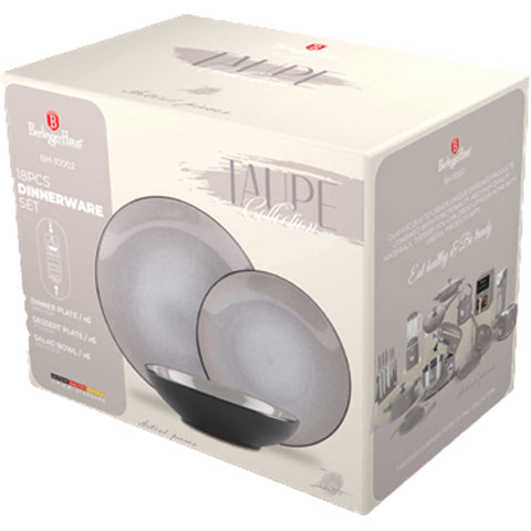  BH/10002, vajilla de 18 piezas, color topo, vajilla de 18 piezas, cerámica, porcelana y gres, vajilla, juego de cuencos y platos, gres, vajilla, juego de vajilla