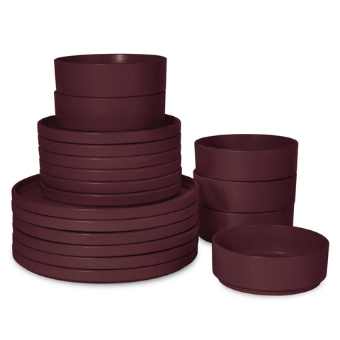 BH/10007A, vajilla de 18 piezas, burdeos mate, vajilla de 18 piezas, cerámica/porcelana/gres, vajilla, juego, juego de cuenco y plato, gres, vajilla, juego de vajilla