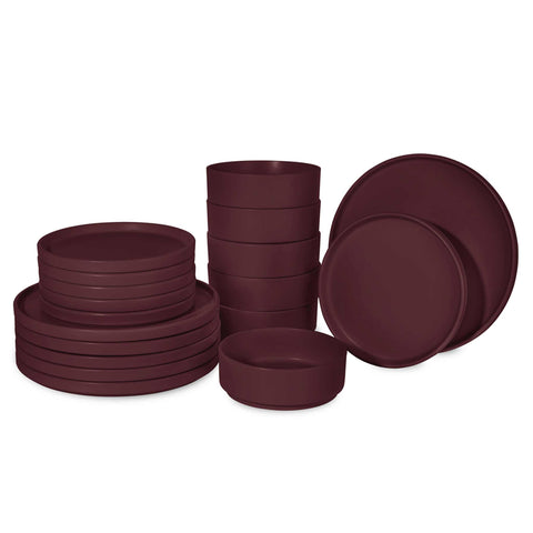 BH/10007A, vajilla de 18 piezas, burdeos mate, vajilla de 18 piezas, cerámica/porcelana/gres, vajilla, juego, juego de cuenco y plato, gres, vajilla, juego de vajilla