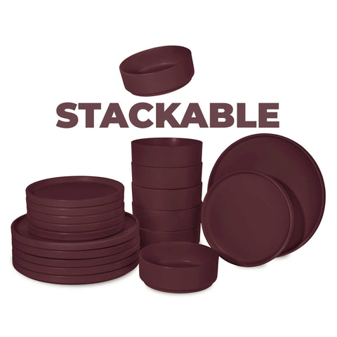 BH/10007A, vajilla de 18 piezas, burdeos mate, vajilla de 18 piezas, cerámica/porcelana/gres, vajilla, juego, juego de cuenco y plato, gres, vajilla, juego de vajilla