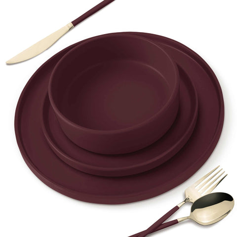 BH/10007A, vajilla de 18 piezas, burdeos mate, vajilla de 18 piezas, cerámica/porcelana/gres, vajilla, juego, juego de cuenco y plato, gres, vajilla, juego de vajilla